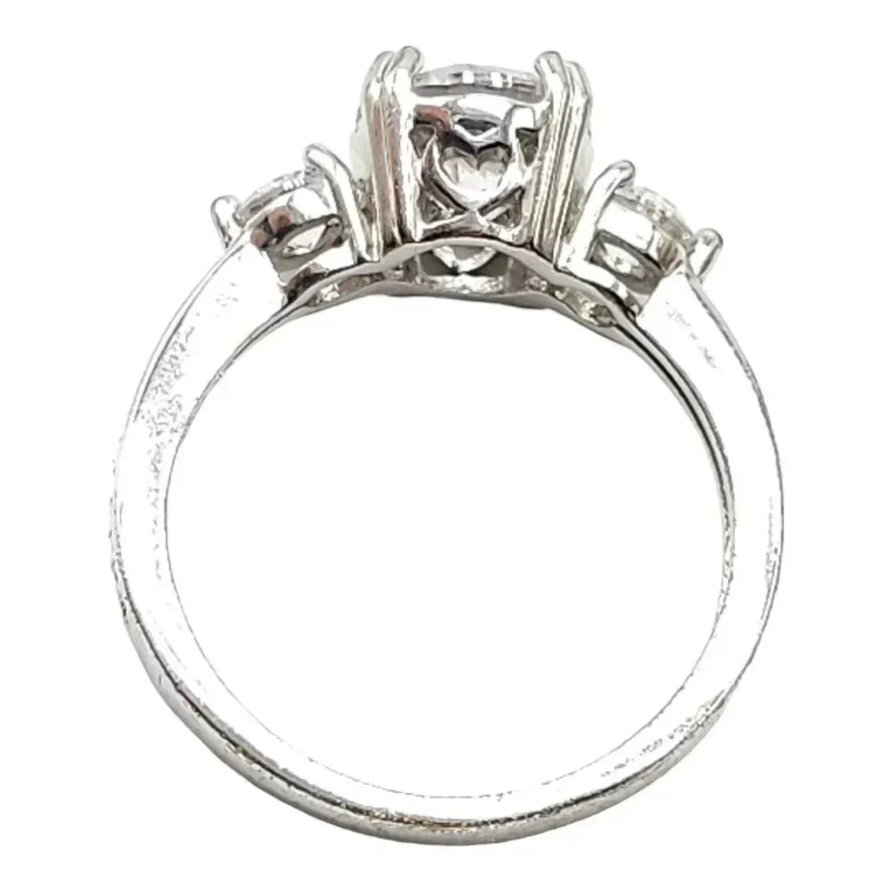Three-Stone Setting Clear CZ Cocktail Ring Silver Tone Vintage Size 8 Heart Side